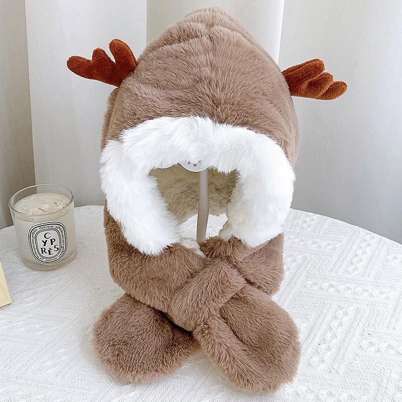 Children's Boys Thickened Warm Cute Antlers Windproof Kids' Headwear