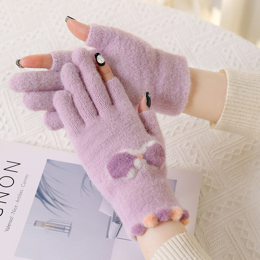 Female Winter Thermal Finger Draw Write Playing Gloves