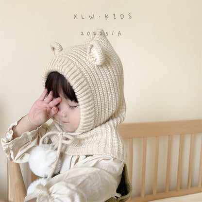 Children's Warm Hat Integrated Cute Bear Fur Kids' Headwear