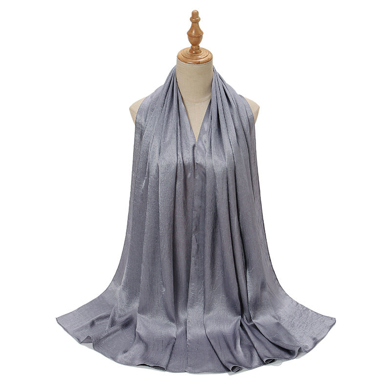 Women's Malaysian Satin Silky Shawl Pleated Solid Scarfs