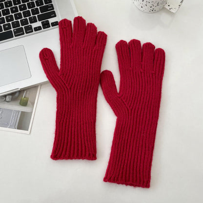 Color Woolen Knitted Candy Finger Open Gloves