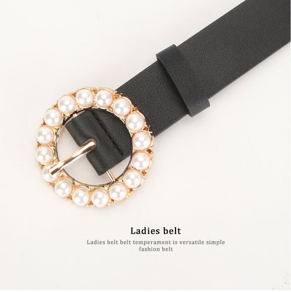 Women's Round Buckle Pearl Multicolor Cute Wild Dress Decoration Belts