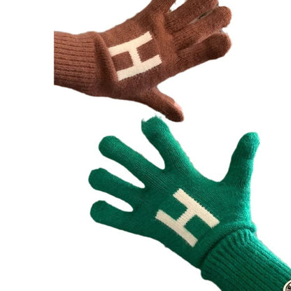 Finger Touch Screen Long Letter Jacquard Gloves