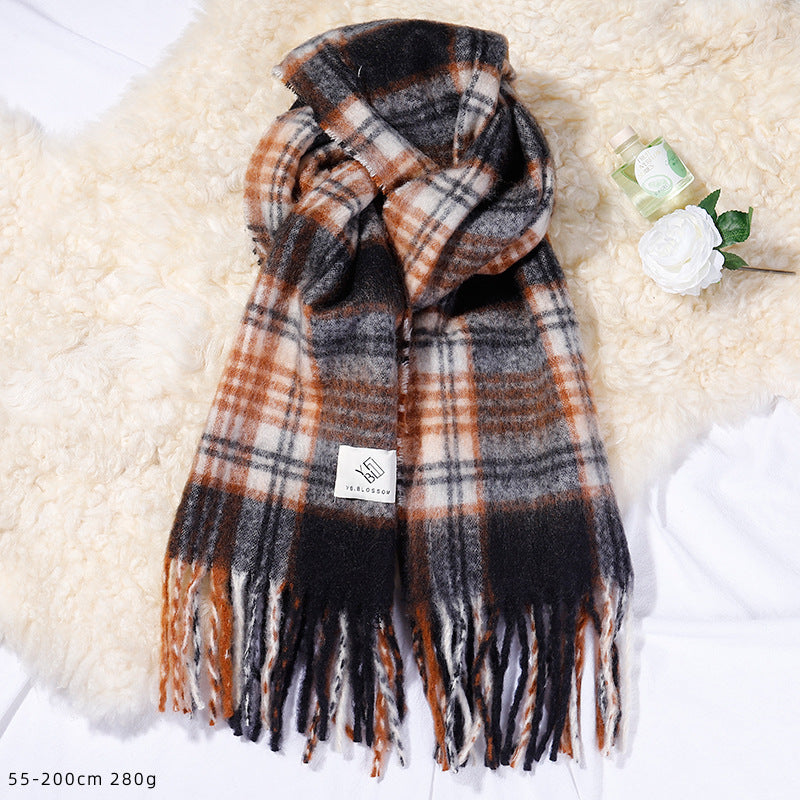 Women's Mohair Winter High-grade Plaid Artificial Cashmere Lovers Wild Warm Scarfs