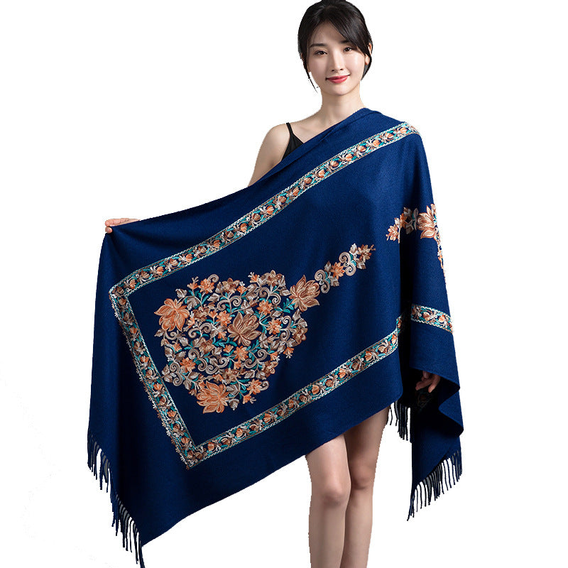 Women's Sunflower Embroidered Artificial Cashmere Ethnic Style Scarfs