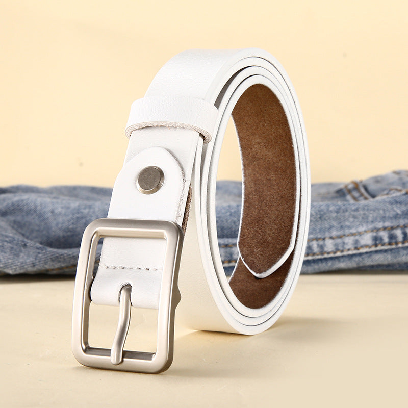 Women's & Men's Thin Narrow Black Versatile Decorative Width Jeans Genuine Leather Belts