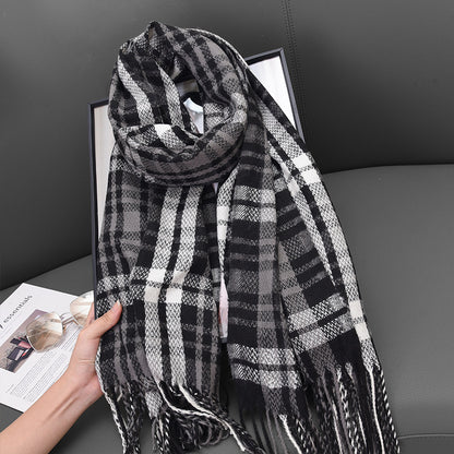 Cashmere Fluffy Lilac Plaid Printed Tassel Scarfs