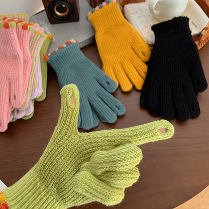 Women's Wool Knitted Solid Color Touch Screen Gloves