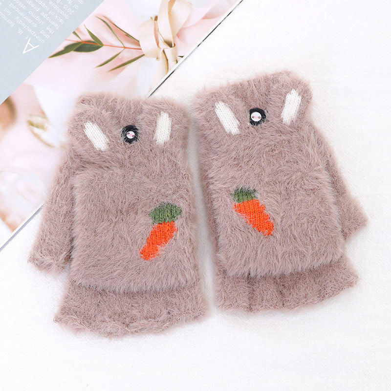 Women's Flip Half Finger Cute Korean Style Cartoon Gloves