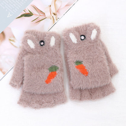 Women's Flip Half Finger Cute Korean Style Cartoon Gloves