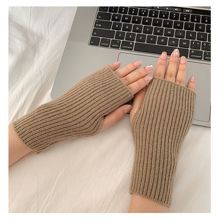 Wool Simple Female Open Finger Touch Screen Thickened Knitting Gloves