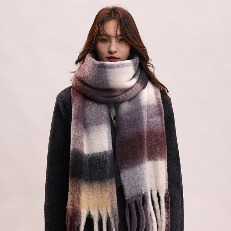 Women's High-grade Mohair Black White Plaid Korean Scarfs