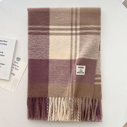 Women's Coffee Color Plaid Korean Thick Warm High-grade Scarfs