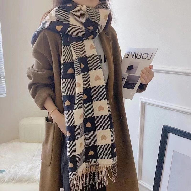 Love Plaid Artificial Cashmere Korean Style Scarfs