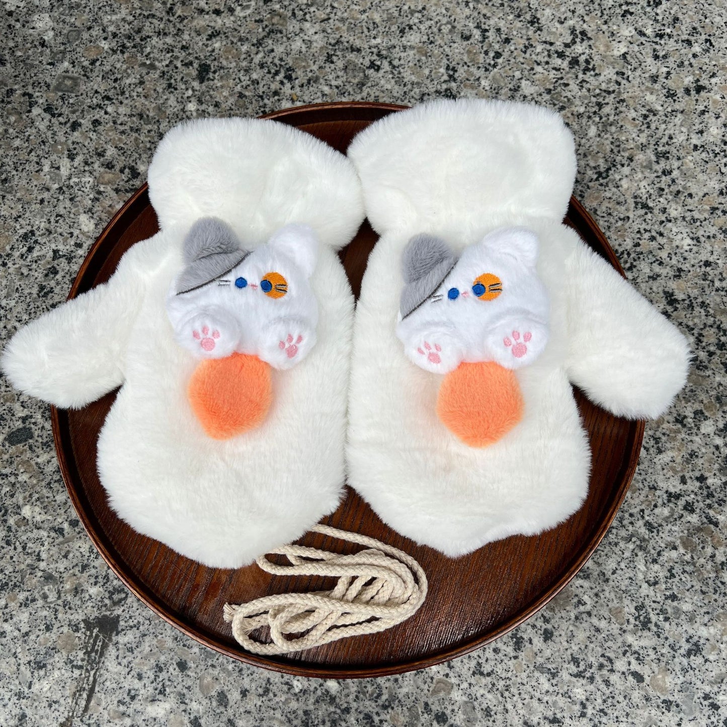 Winter Cartoon Bear Plush Halter Mittens Gloves