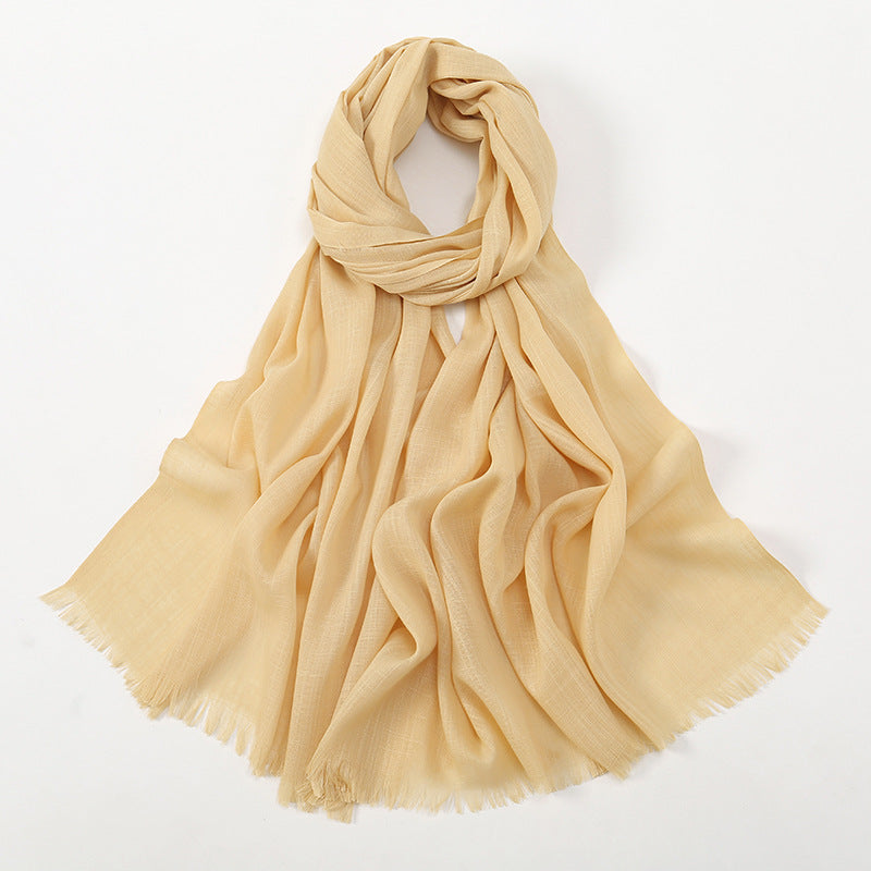 Women's Slub Cotton Solid Color Linen Feel Burrs Scarfs