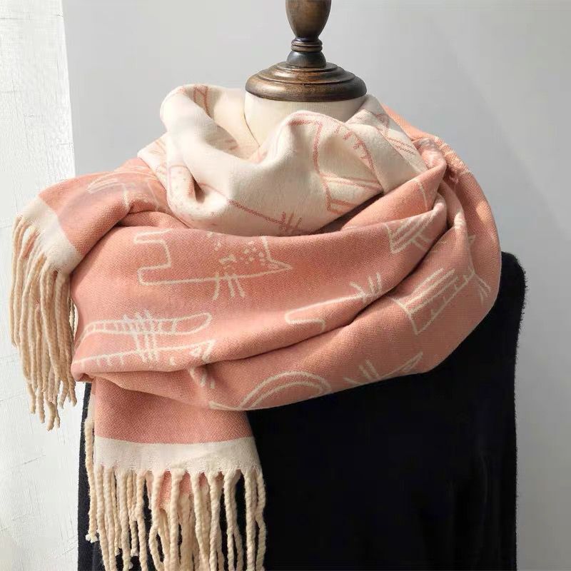 Women's Thick Tassel Cat Printing Shawl Warm Scarfs