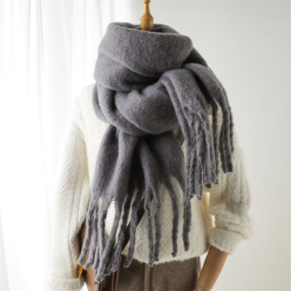 Women's & Men's Pure Color Winter Warm Lengthened Fringe Scarfs