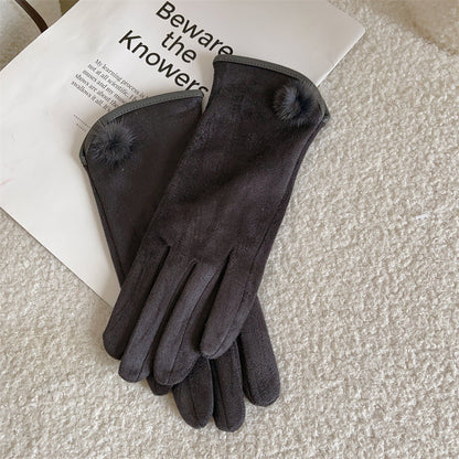 Women's Winter Suede Cycling Open Finger Touch Gloves