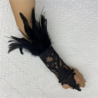 Halloween Feather Hook Finger Party Prom Black Gloves