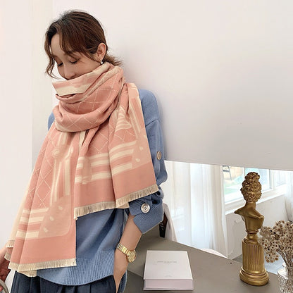 Women's Winter Color Matching Warm Letters Double-sided Thickened Scarfs