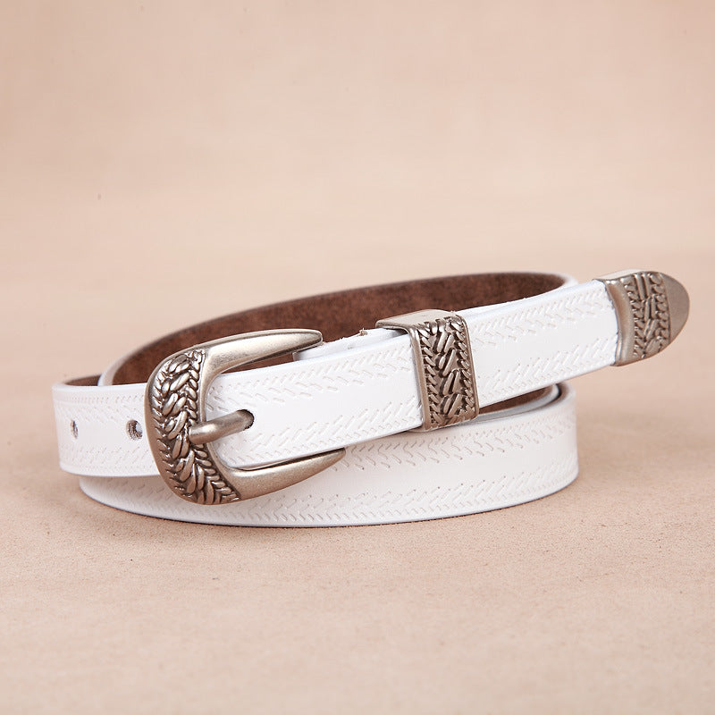 Women's Casual Pin Buckle Elegant Genuine Leather Thin Retro Belts