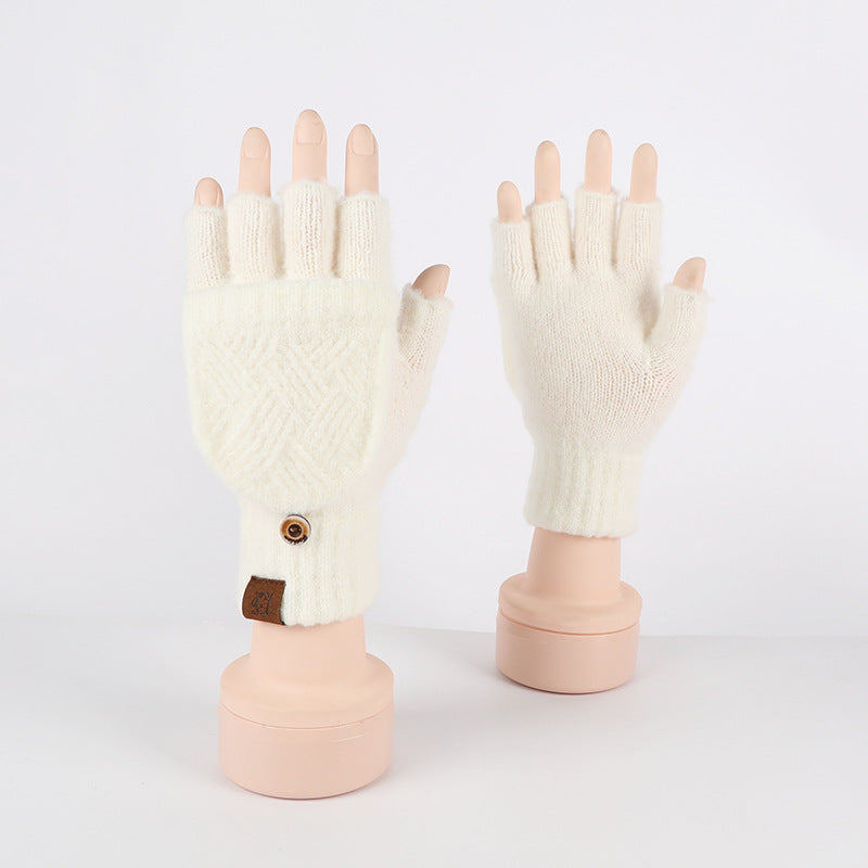 Half Finger Warm Flip Rhombus Cold Gloves