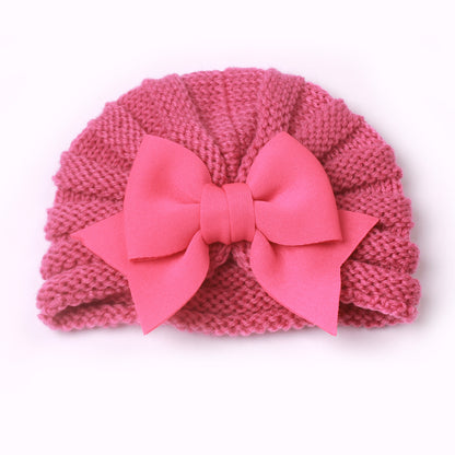 Children's Keep Warm Knitted Hat Bow Sleeve Kids' Headwear