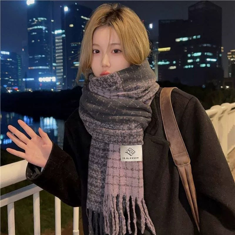 Women's Korean Type Plaid Tassel High-grade Warm Scarfs