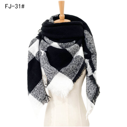 Women's Thickened Warm Circle Yarn Bristle Plaid Scarfs