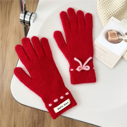 Women's Color Cute Winter Knitted Korean Warm With Hole Gloves