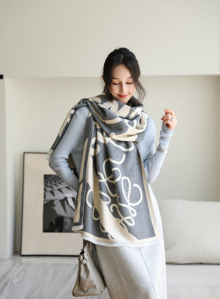 Women's Korean Letter Printed Warm Elegant Double-sided Scarfs