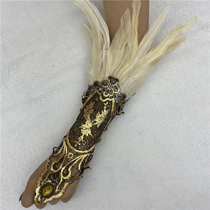 Halloween Feather Gothic Style Hollow Gold Gloves