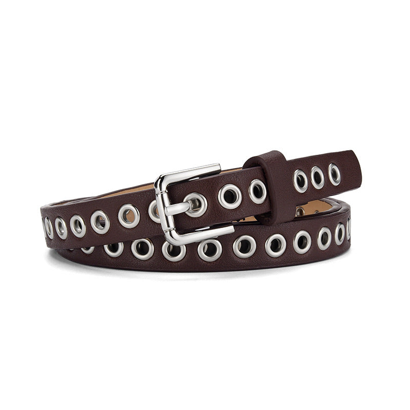 Women's Summer Rivet Imitation Leather Trendy Thin Belts