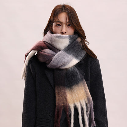 Women's High-grade Mohair Black White Plaid Korean Scarfs