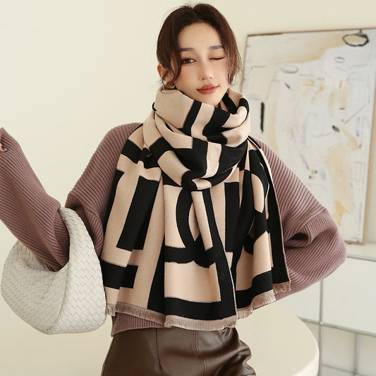 Women's Double-sided Warm Air Conditioning Shawl Thickened Scarfs