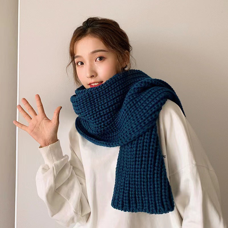 Women's & Men's Knitted Wool Solid Color Young Lady Thick Scarfs