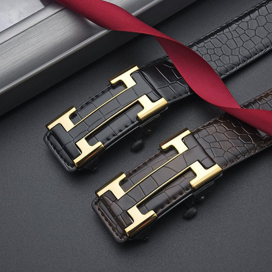 Men's Inner Wear Automatic Buckle Crocodile Pattern Cowhide Simple Business Belts