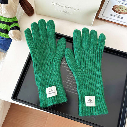 Women's Winter Solid Color Knitted Korean Style Thickened Touch Gloves