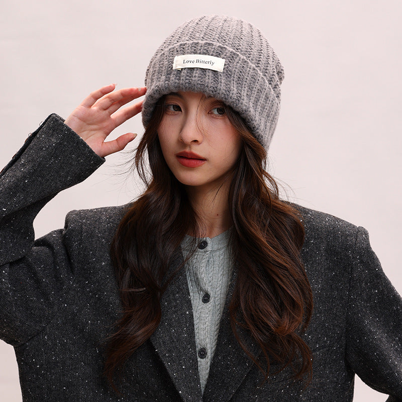 Women's Beanie Big Head Circumference Woolen Small Hats & Caps