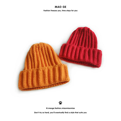 Stripe Knitted Hat Solid Color Woolen Kids' Headwear