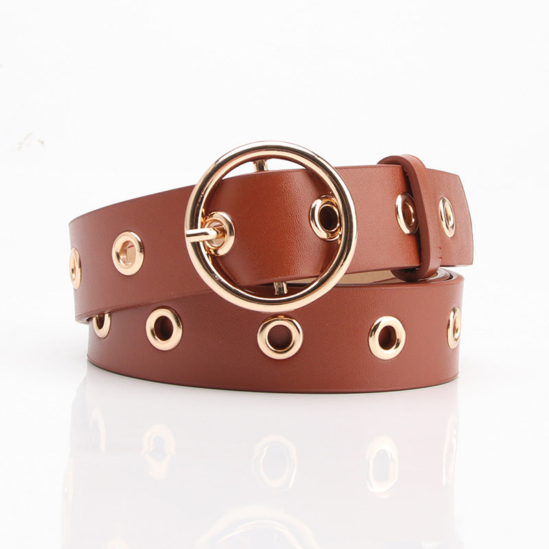 Women's Eyelet Decoration Korean Style Round Buckle Belts