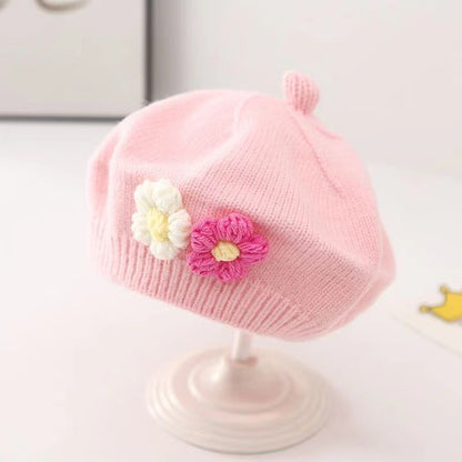 Hat Knitted Beret Cute Flower Painter Kids' Headwear