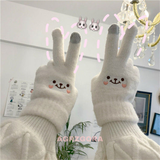 Women's Korean Style Cute Fleece-lined Thickened Cycling Five-finger Gloves