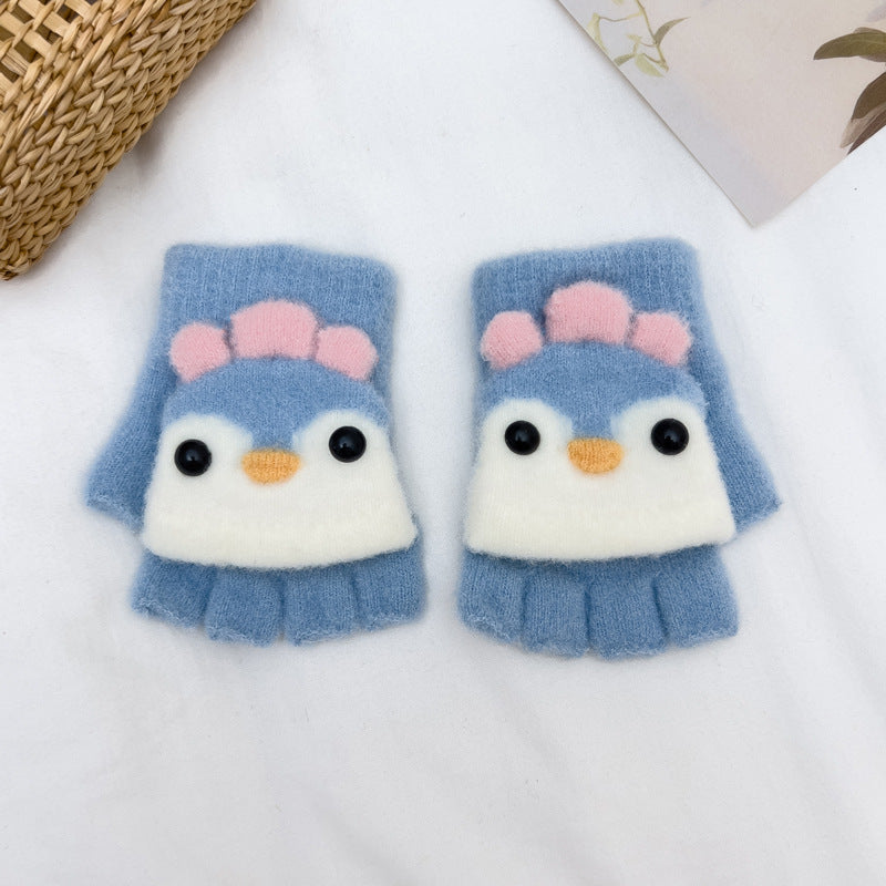 Children's Cartoon Penguin Plush Warm For Male Gloves