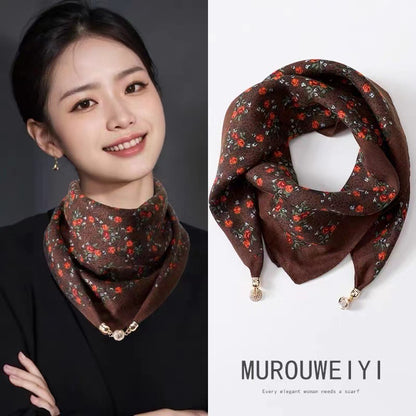 Women's Silk Square Magnetic Buckle Hidden Hook Scarfs