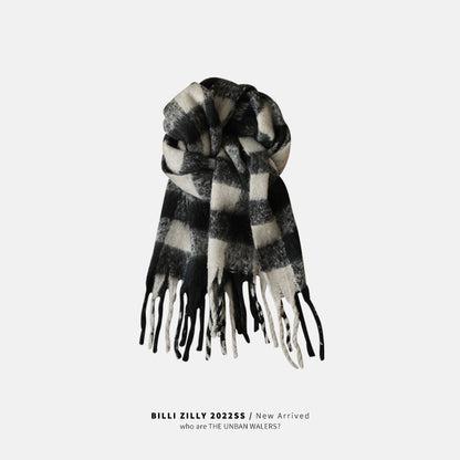 Fashionable Plaid Yu Thickened Cold Protection Warm Scarfs