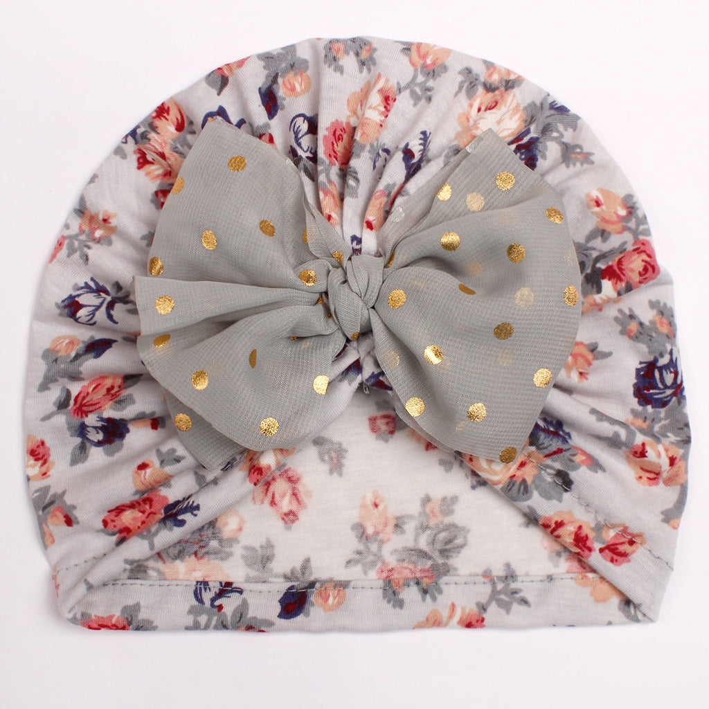 Children's Printed Hat Bowknot Bag Infant Thin Kids' Headwear