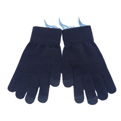 Solid Color Winter Outdoor Fleece-lined Touch Gloves