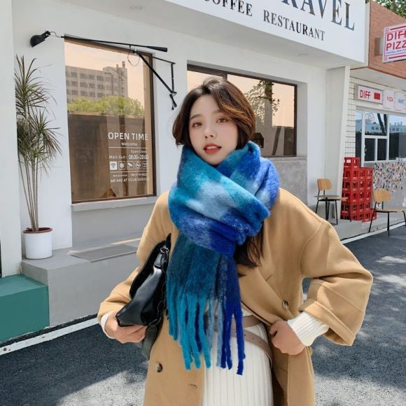 Women's Yu Thick Warm Korean Plaid Shawl Scarfs